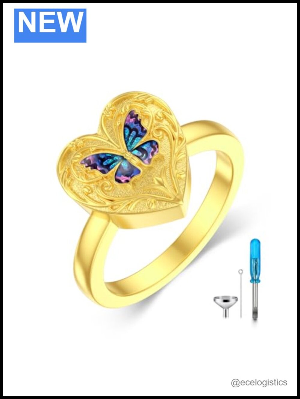 18k gold plated silver butterfly cremation urn ring ashes keepsake